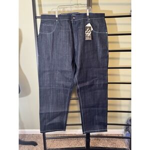 UBUG Y2K Mens Jeans 44x32 NWT Baggy Dark Wash Royal Blue Stitch Hip Hop Denim